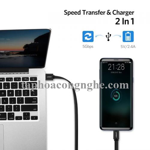 Ugreen 10696 0.5M màu đen Cáp USB TypeC sang USB 3.0 cáp dẹt US172 30010696